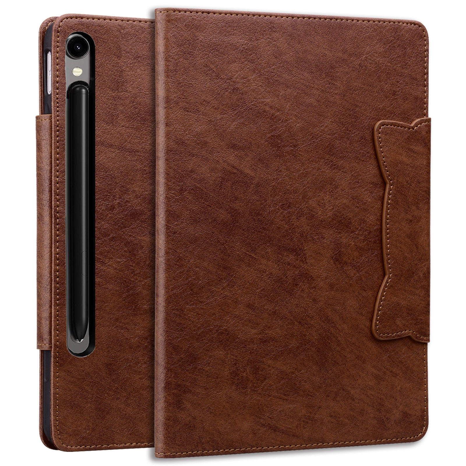 For Samsung Galaxy Tab S9 / Tab S9 FE / Tab S8 / Tab S7 Case Leather Tablet Cover with Card Pocket - Brown For Samsung Galaxy Tab S9 / Tab S9 FE / Tab S8 / Tab S7 Case Leather Tablet Cover with Card Pocket - Brown